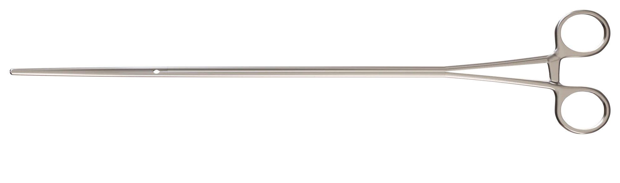 Long thoracic forceps with ring handles, jaws opening